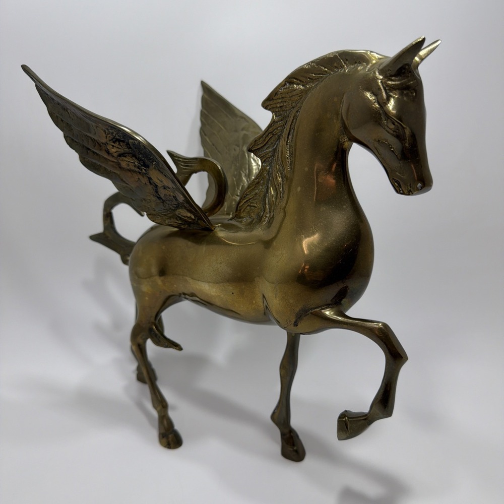 Vintage Mid Century Brass Pegasus Horse 11”Statue Figurine Heavy/Large Over 4lbs